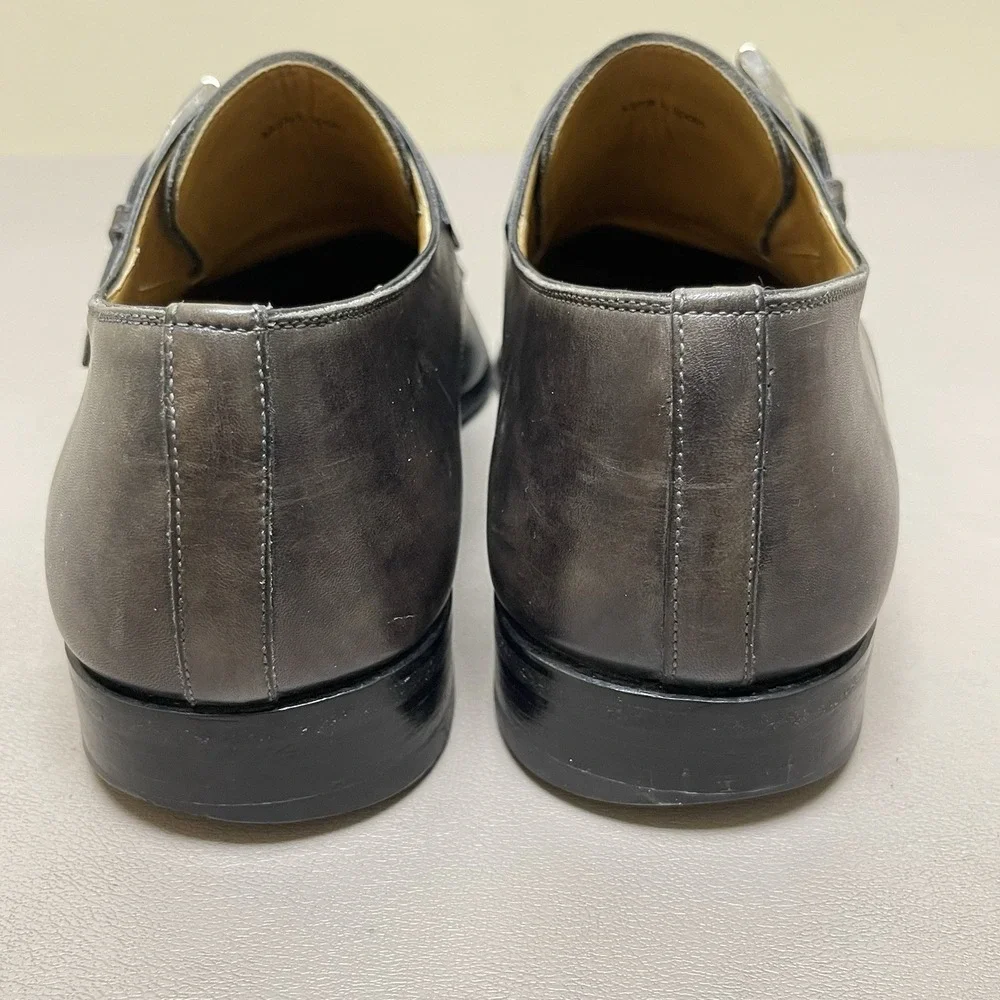 Magnanni Monk Strap Dress Shoes Men 9 M Gray Leather Buckle Brogue Oxford Loafer